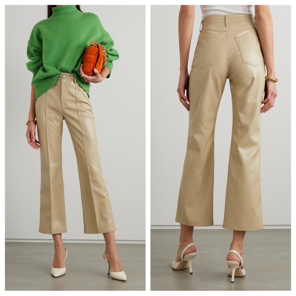 GENUINE LEATHER Flared Cropped Beige Tan Taupe Vintage 90s Pants JORDACH… - Picture 3 of 7